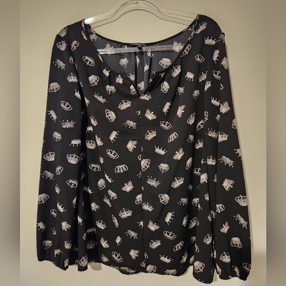 Crowns on black longsleeve top